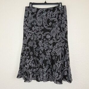 Pendleton Women 8 Black Floral Print Silk Midi Skirt Y2K Fairy Grunge Whimsigoth